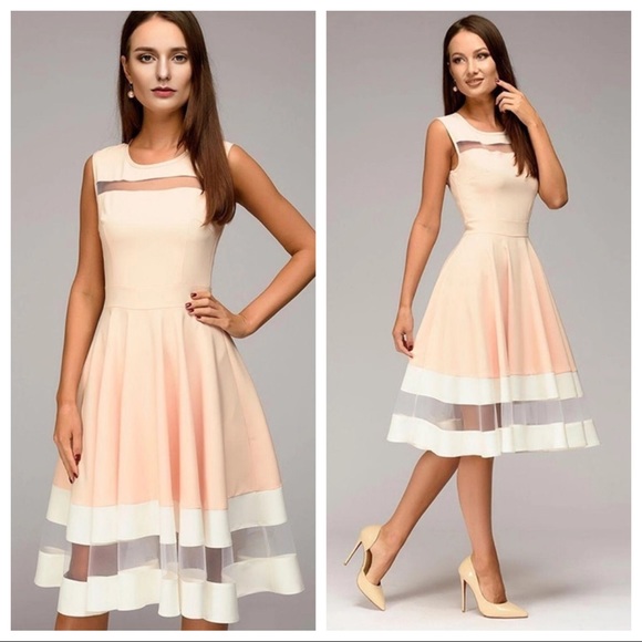 Dresses & Skirts - Light peach peek-a-boo fit flare sleeveless dress